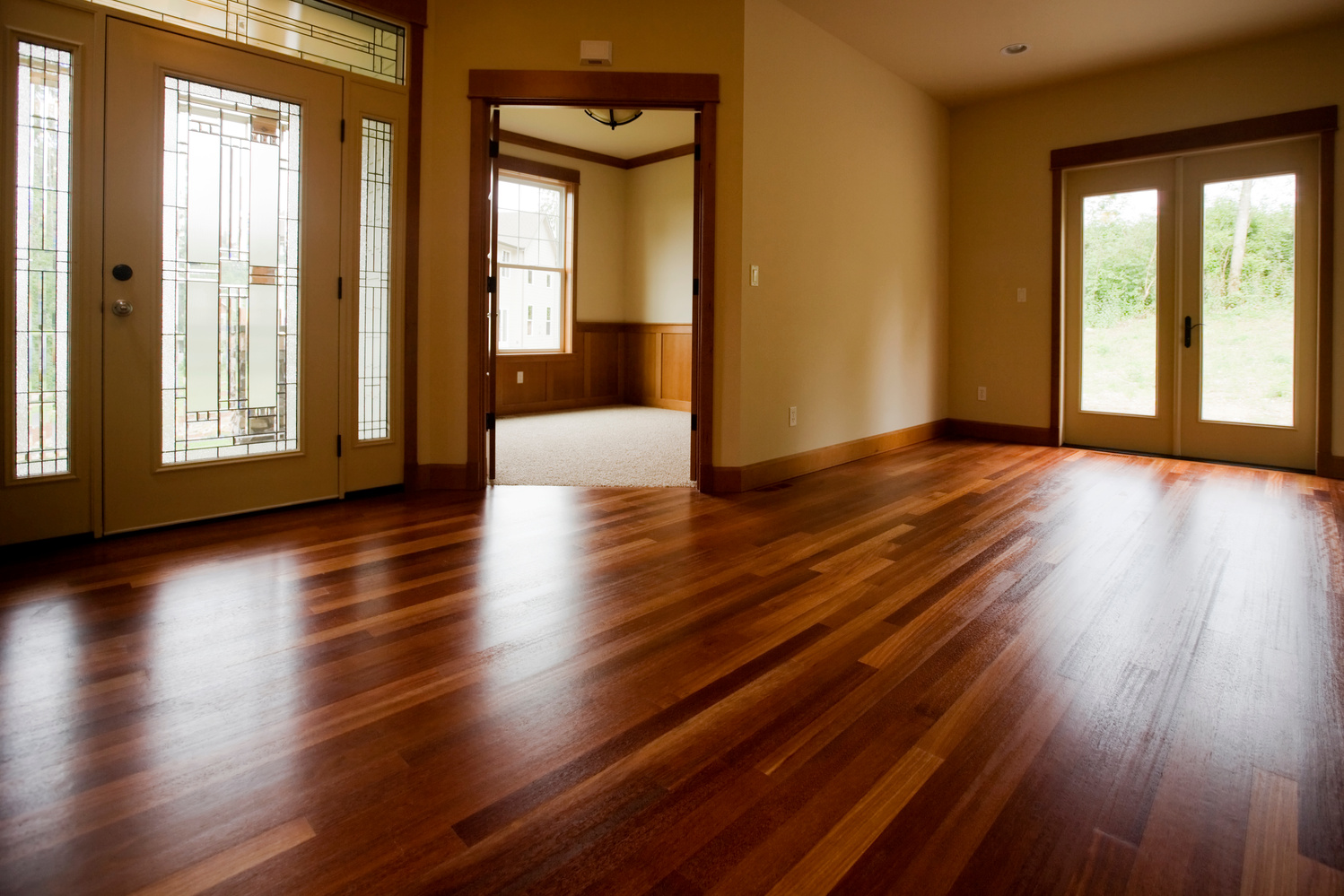 Custom home interior with beautiful warm wood floors